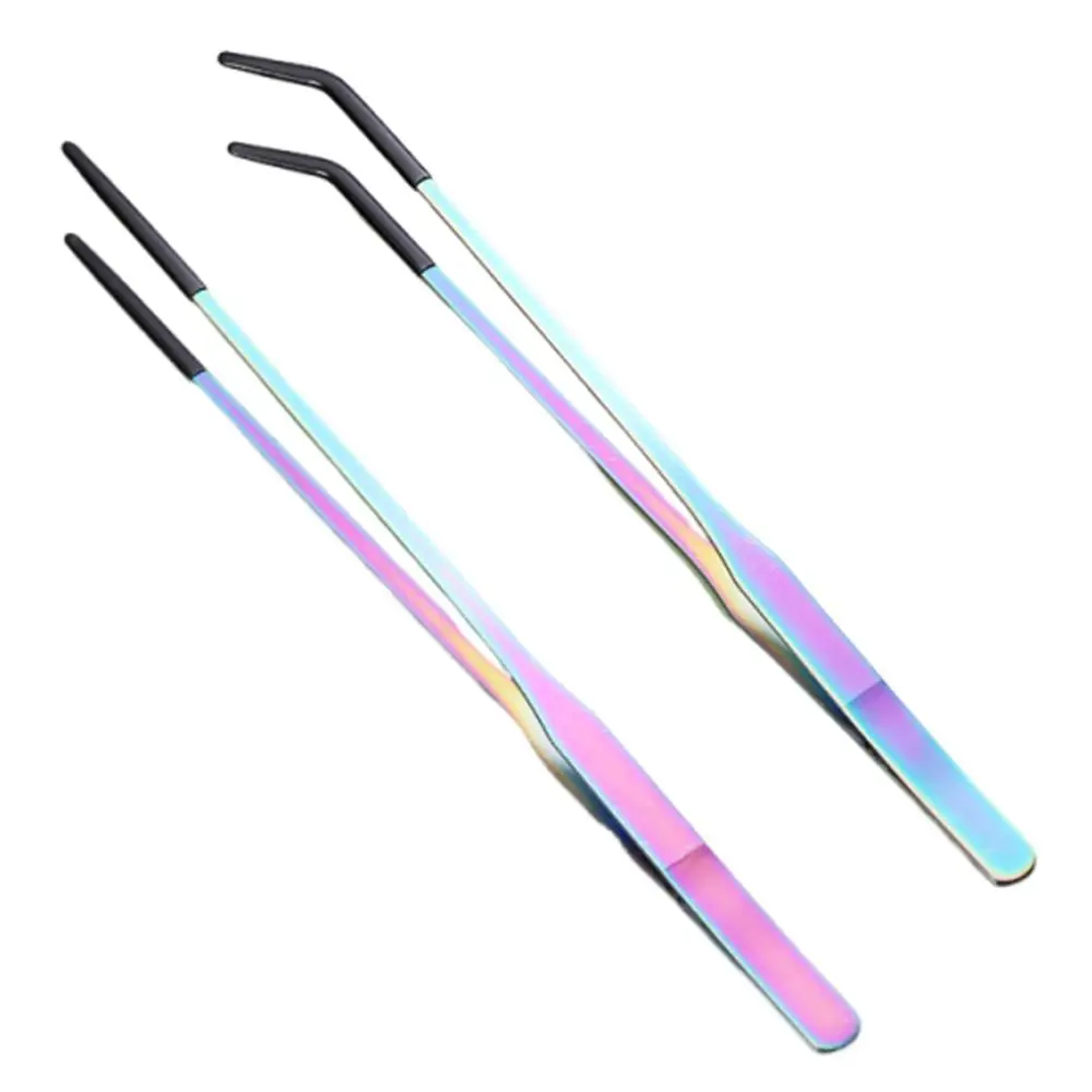 2Pcs Stainless Steel Aquarium Feeding Tweezers 27CM Non-slip Lizard Feeding Tweezers Straight and Curved with Rubber Head