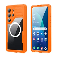 Magnetic Waterproof Phone Case with Hand Strap - Galaxy S26 Plus (Orange)