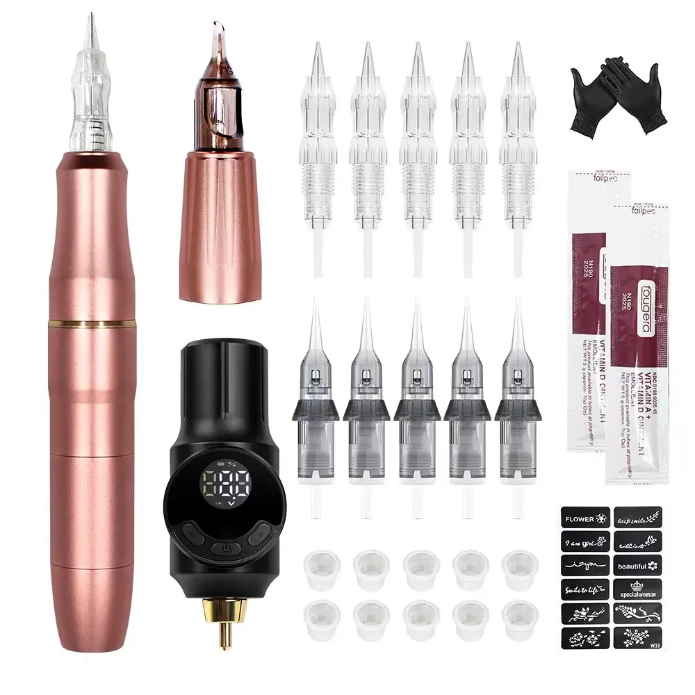 

Wireless Tattoo Kit Complete Mini Power Supply Tattoo Machine Cartridge PMU Permanent Makeup Needles Rotary Tattoo Pen Set