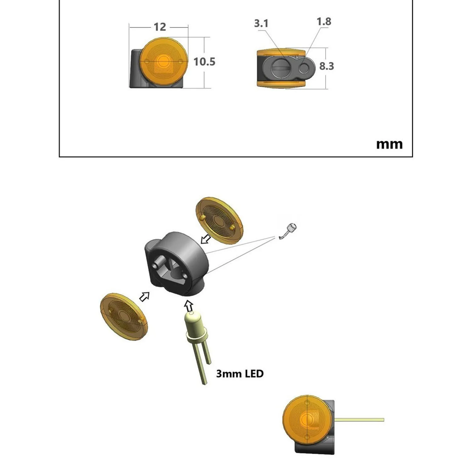 LED 2.2-3V マーカーランプ プラスチックヘッドライト 1ペア DIY