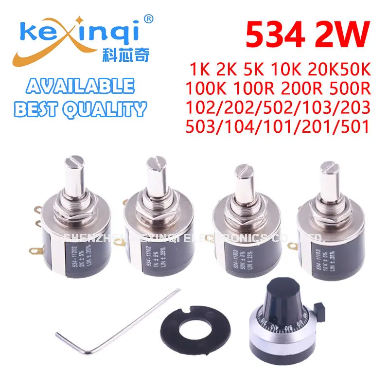 1set 534-11102 202 502 2W High Density Sets Precision Multiturn Wire Potentiometer White Cap 2W 1K 2K 5K 10K 20K 50K 100K 200R