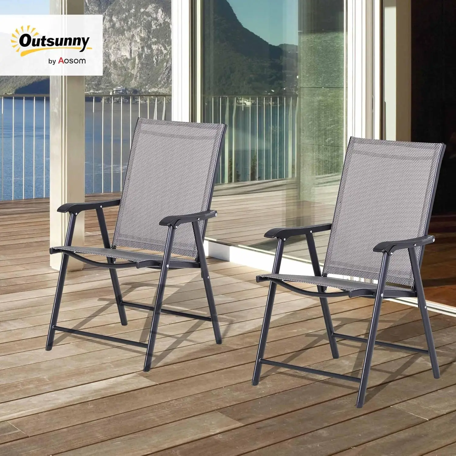 Folding Outdoor Patio Chairs Set of 2 Stackable Portable for Deck, Garden, Camping and Travel