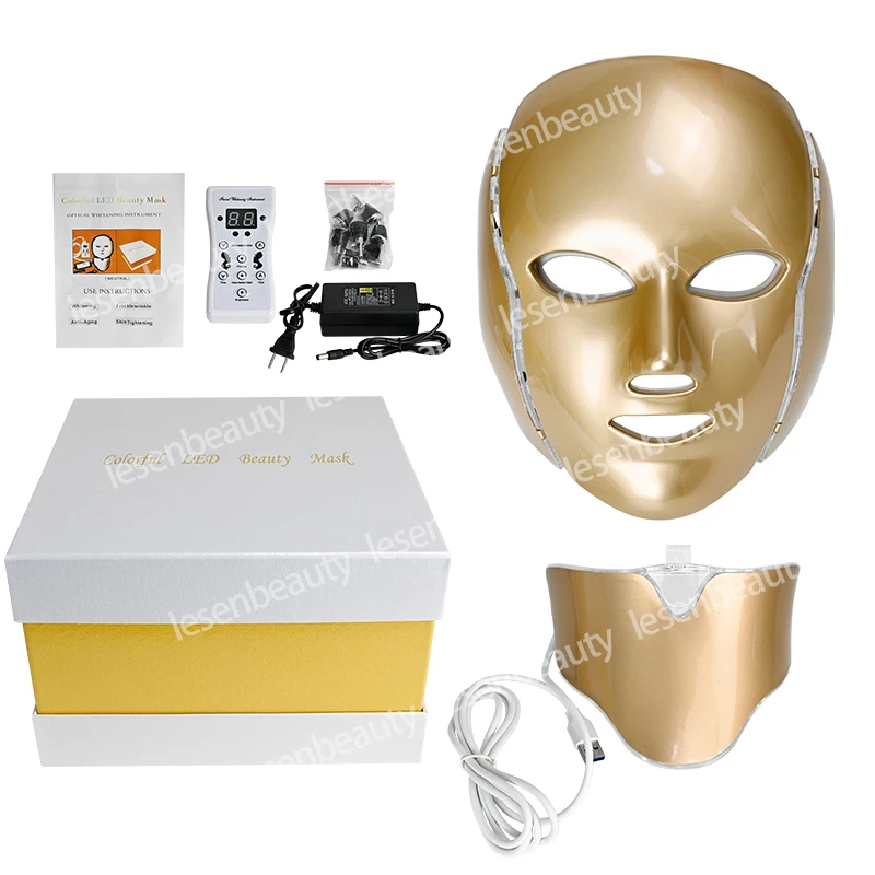 7 Colours LED Face & Neck Light Therapy Mask Photorejuvenation & Whitening Beauty Meter Pore Tightening Shrinking Skin Care ve