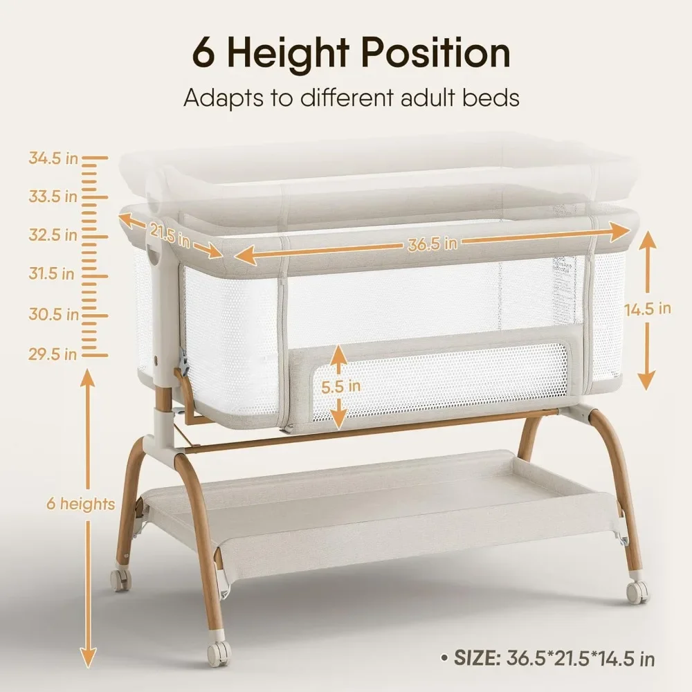 NEW-Baby Bassinet Bedside Crib, 3-in-1 Baby Bassinet Bedside Sleeper with Mattress and Soft, Breathable Sheet, Full-Mesh Sides,