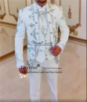 Luxury Shiny Diamond Beaded Men Suits Groom Wedding Tuxedos Customized Male Prom Party Blazers Slim Fit vestidos de novia 2