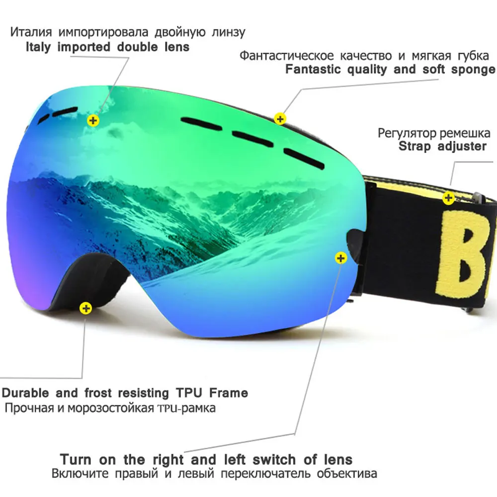 UV400 Anti-fog Double Layers Ski Goggles Big Lens Ski Mask Glasses Skiing Snow Snowboard Eyewear Mirror Polarize Goggles Adults 6