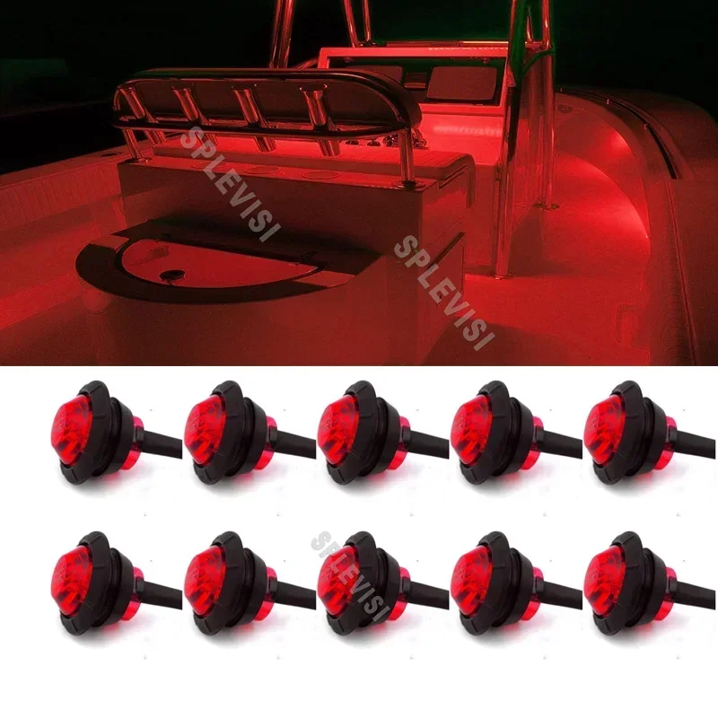 

10x IP67 Waterproof Marine Boat Red LED Lights, Utility Navigation Lights Deck Courtesy Lights 12V for Yacht Boat Pontoon Kayak