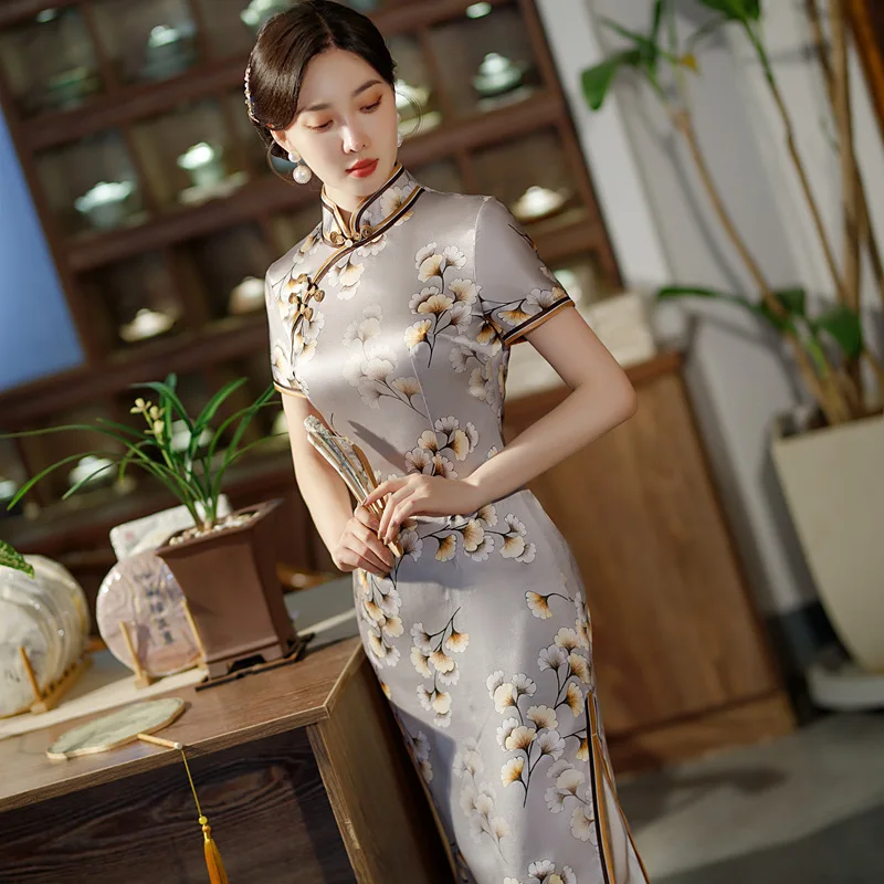 

High-End High Quality Real Silk Cheongsam Qipao 2024 New Daily Retro the Republic of China Style Elegant Chinese Dress for Women