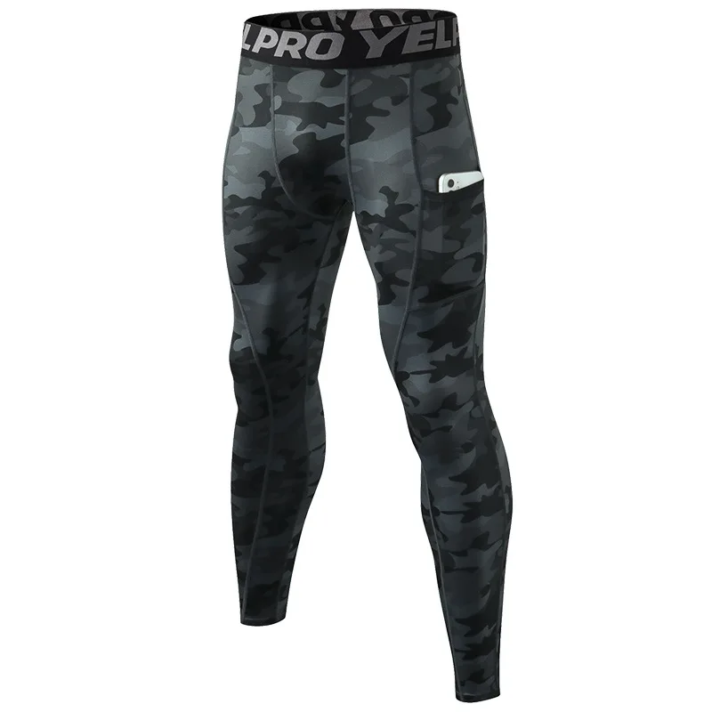 Men's Sports Tights Compression Running Sportswear With Pocket Camouflage Leggings Slim Pants Gym Fitness Training Workout Male