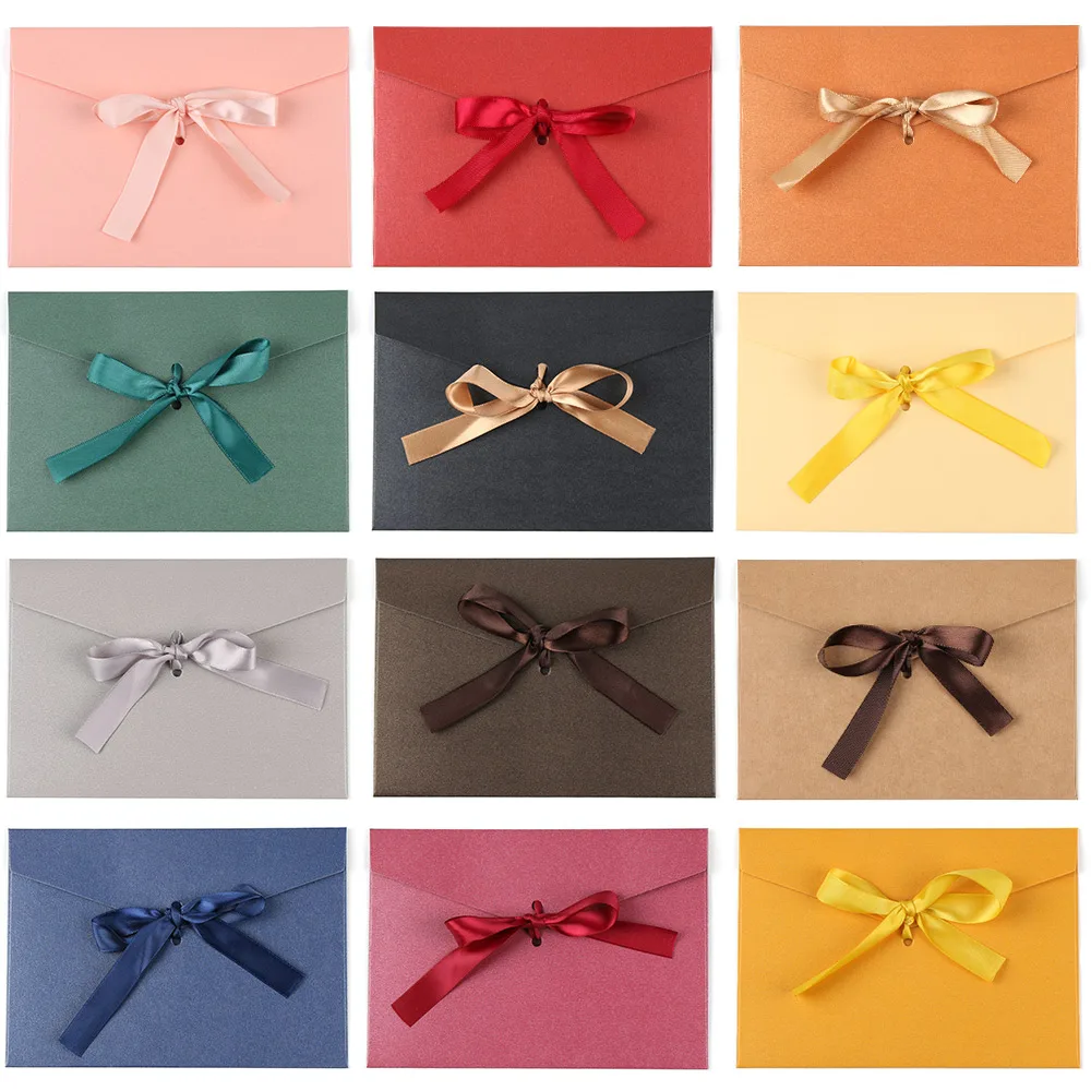 Envelope with Bow Ribbon Creative Greeting Card Bags Pearlescent Paper Envelop Wedding Invited Card Bag Gift 10Pcs kraft paper envelopes,mailing envelopes,mini envelopes,window envelopes,mailing bags,express bag,gift card envelopes