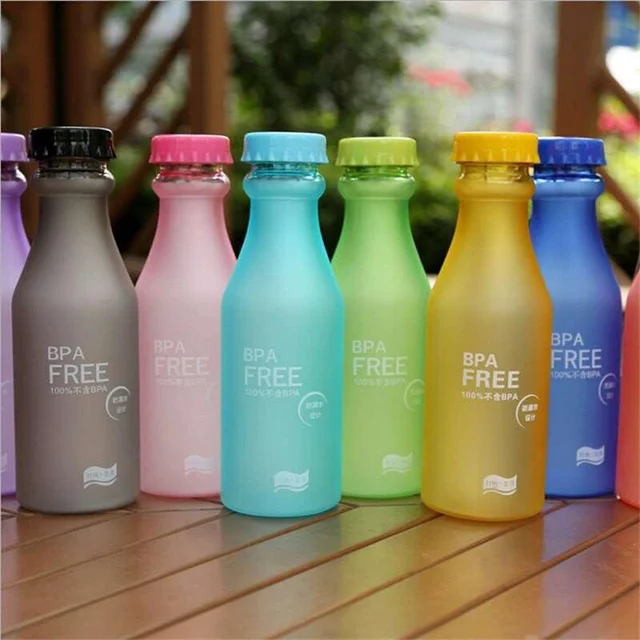 500ML Portable Candy Color Scrub Plastic Water Bottle Letter Print Leakproof Outdoor Sports Readily Cup 3
