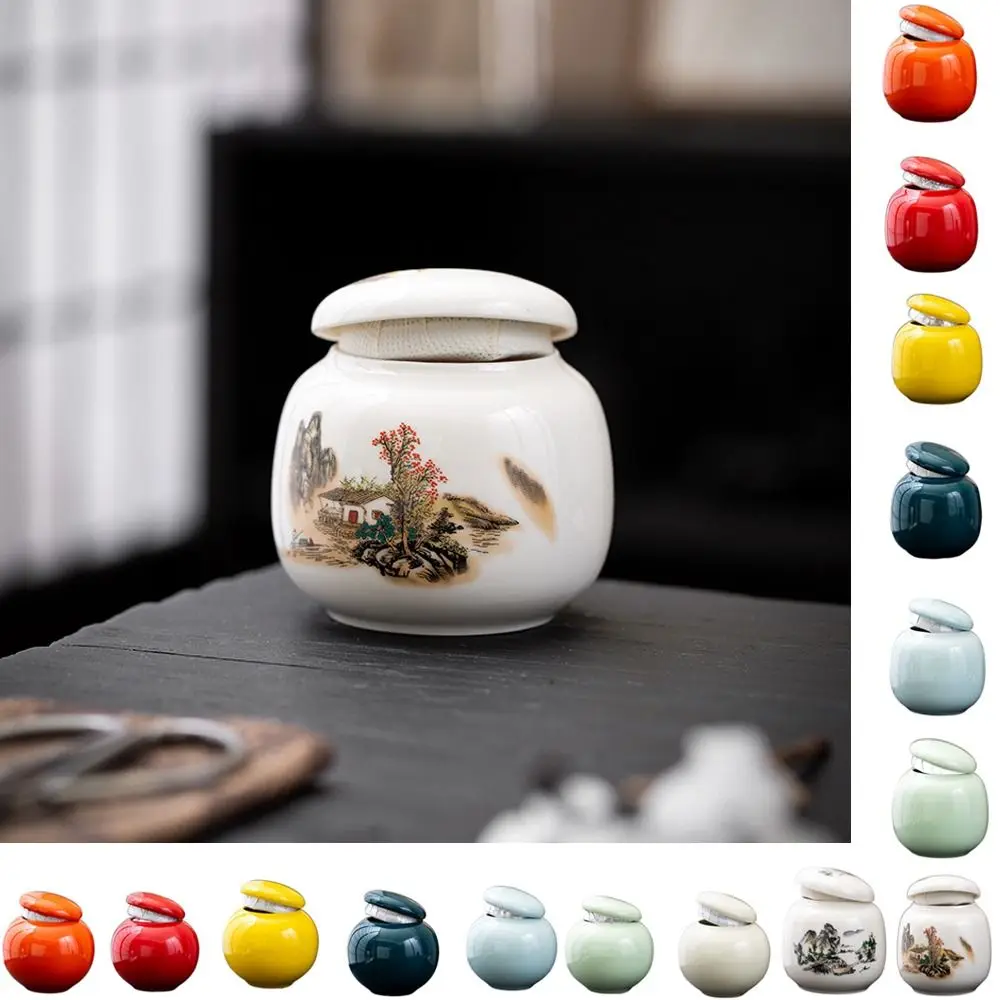 Elegant Empty Color Glaze Ceramic Jars Mini Sealed Tea Storage Jar Sub-bottling Tea Box Eyeshadow