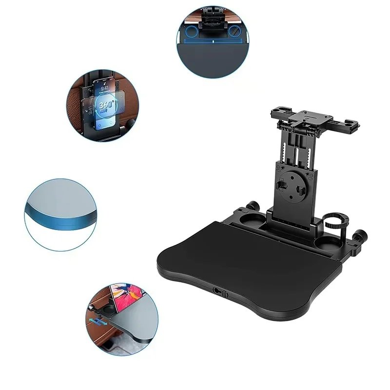 Tavolino da Viaggio per Auto, Tavolino Multifunzionale Regolabile per Sedile Posteriore, Portabicchieri e Supporto per Computer - Image 5