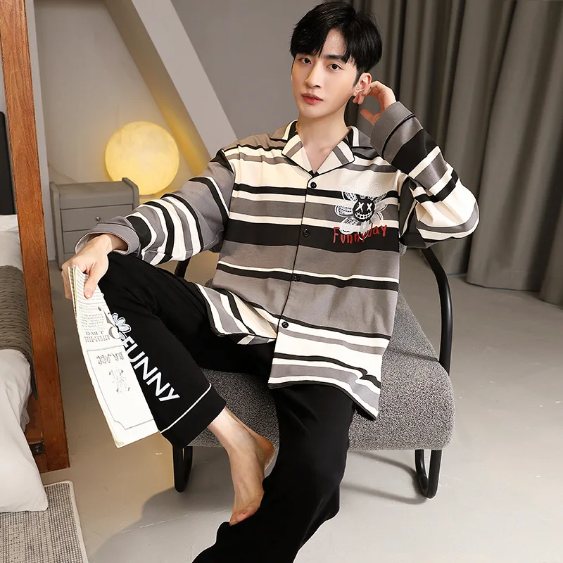 Pajama sets Cotton Pajamas Men's Spring and Autumn Long Sleeve Pants Home Suit Cosy Thermal Pajamas Both Men Women