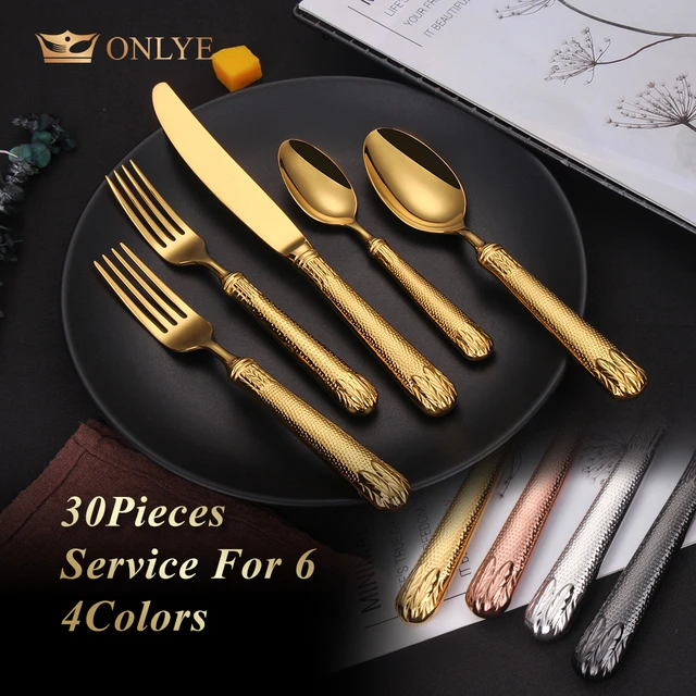 Silverware Sets, 30 Pieces Stainless Steel Flatware Set, Utensils Set  Service for 6, Tableware Cutlery Set for Home and Restaurant, Knives Forks  Spoons, Mirror Polished, Dishwasher Safe, Gold 