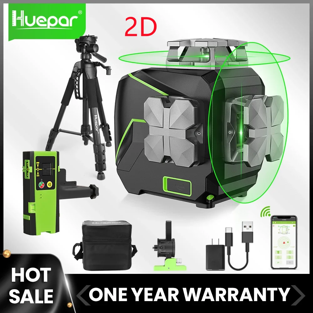 Niveau Laser Rotatif 4D Vert Huepar W04CG Avec Batterie Supplémentaire - Neuf