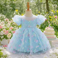 Robe de princesse rose imprimé papillon pour bébés filles, robes de fête de 1er anniversaire, vêtements Tutu de mariage pour nourrissons, nouvelle robe en dentelle 4