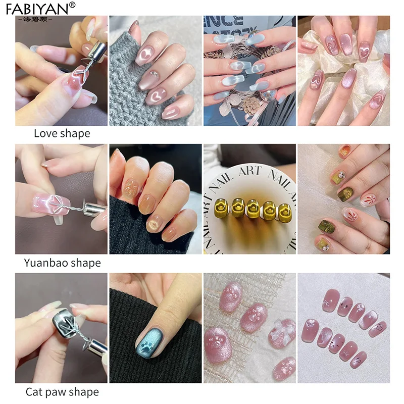 Cylindrical Cat Eye Nail Magnet Set With Iron Wire Nail Tools Cat Eye Magnetic Tool Effect Heart Shape/Cat Paw/Ingot