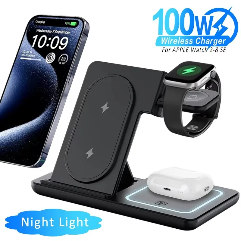 3 in 1 Foldable Wireless Charger Stand For Samsung S24 S23 S22 Galaxy Watch 8 7 6 5 4 Active 1 2 Buds Pro Fast Charging Station