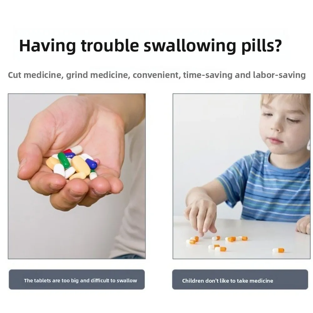 3-in-1 Pill Crusher Multifunction Fine Powder Pills Cutter Dust Proof Stainless Steel Pill Storage Box for Small and Tiny Pills