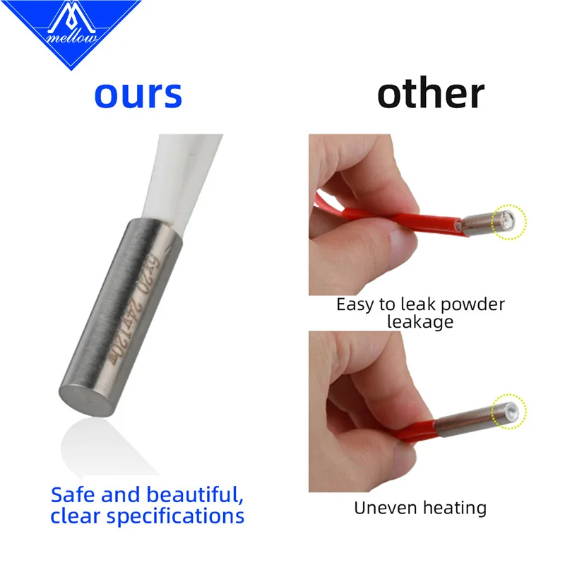 Mellow-3D 프린터 부품 히팅 튜브, 6x20mm, 12V, 24V, 70W, 세라믹 카트리지 히터, Mk8, cr10, Ender 3, , v6 HotEnd, J-헤드용, 1 개