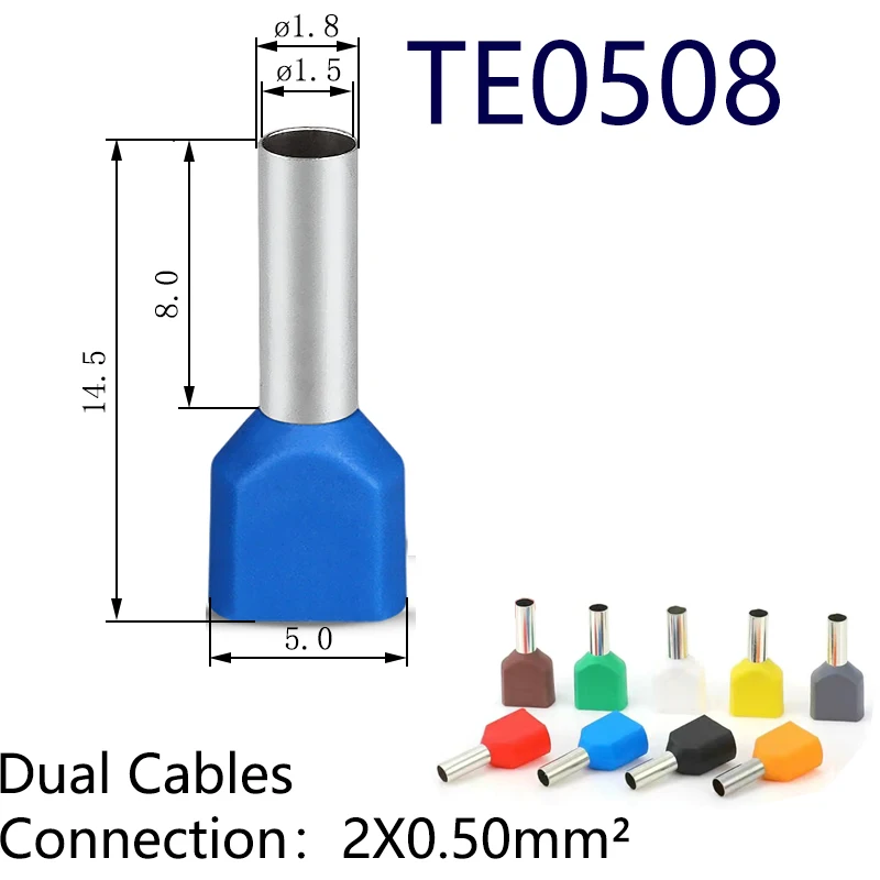 Copper Wire Lugs 100pcs/lot Copper Insulated Ferrules Lug Twin Cables Type 2x(0.5mm&sup2;~16mm&sup2;) Electrical Cord End Terminal