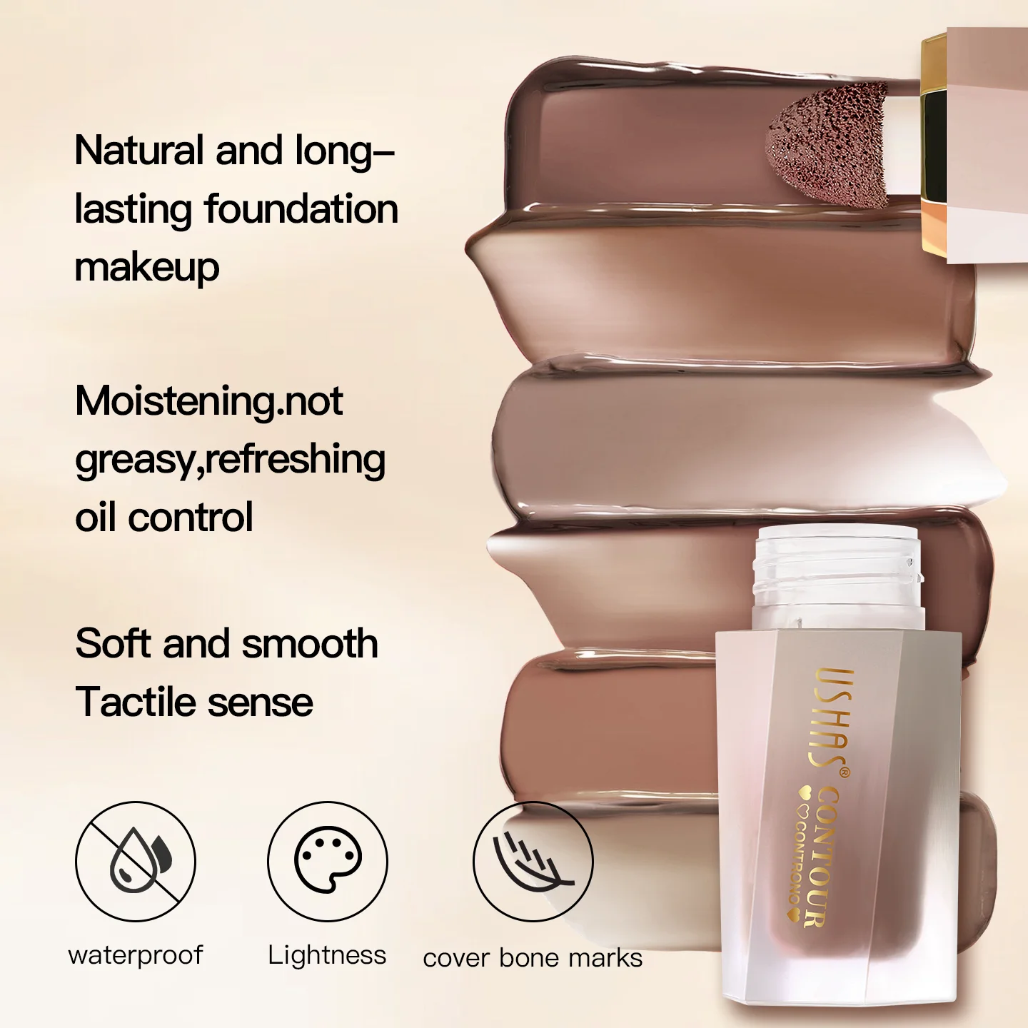 USHAS 3 Color Sponge Head Concealer Long-lasting Moisturizing Foundation Dark Circles Freckles Acne Liquid Concealer Makeup 3