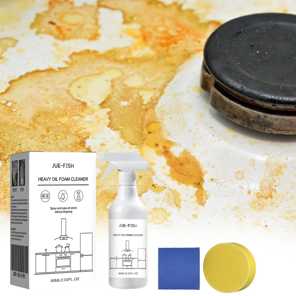 60ml Heavy Oil Foam Cleaner Multipurpose Splash Spray Cleaner with Sponge & Cloth Degreaser Spray for Cleaning Grills Ovens