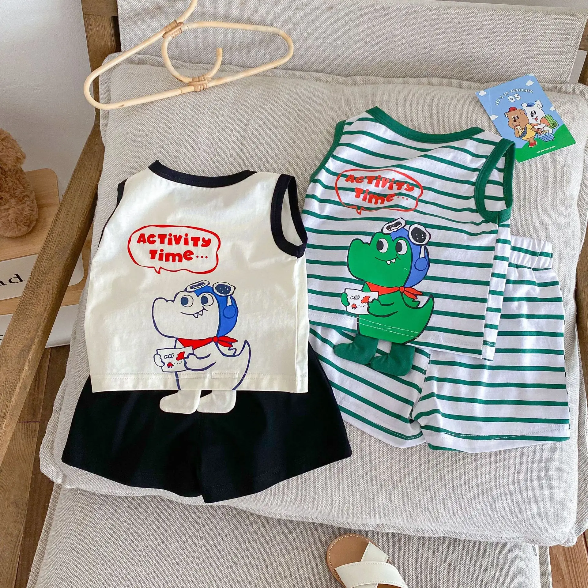 

Children's Sets Summer Baby Girls Boys Vest Set Cute Cartoon Sleeveless Tshirt And Shorts 2Pcs Cotton Suit Kids Casual Tracksuit
