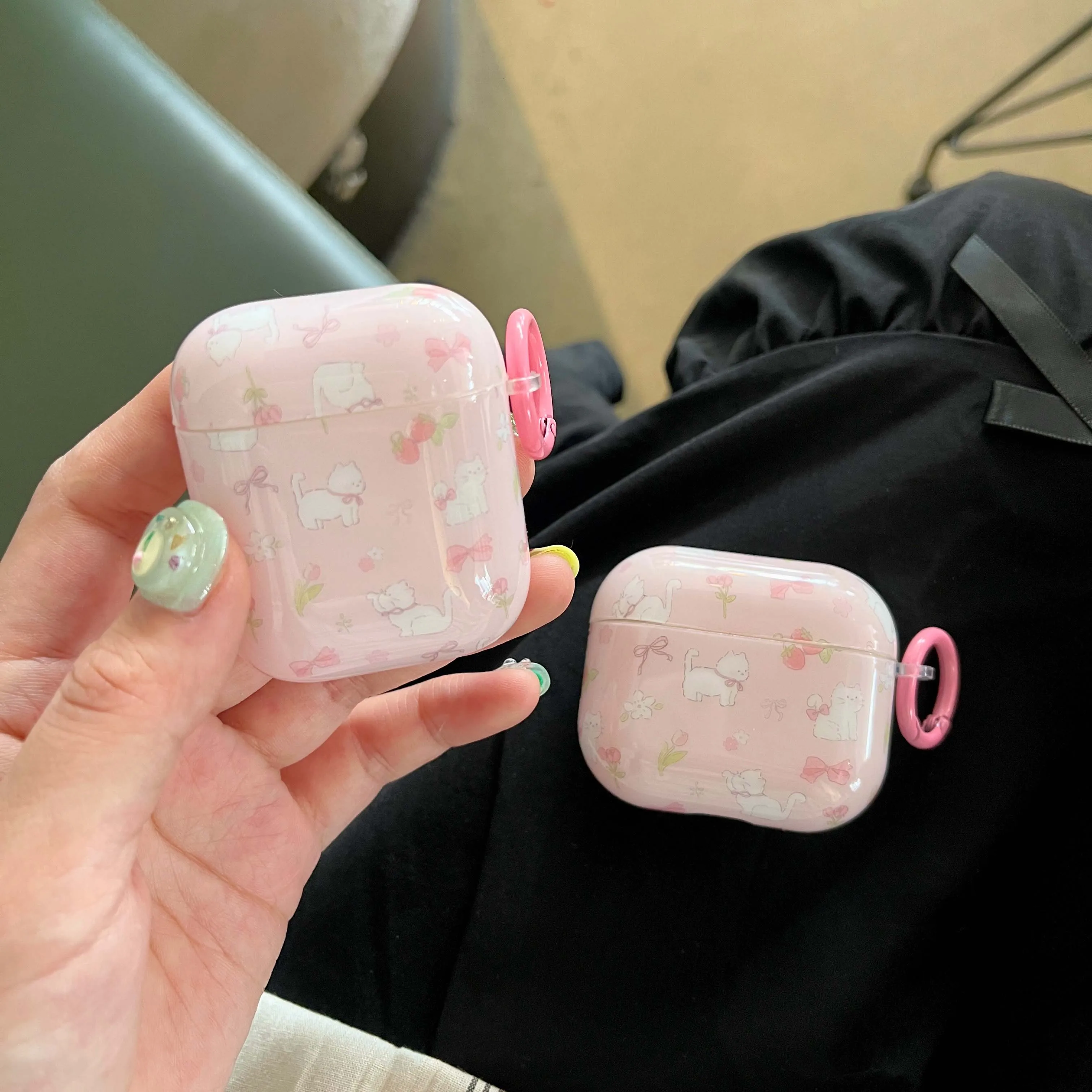 Pink Flower Bow Cat Cute Shell Per Apple Airpods 1 2 Pro 3 Scatola Di Ricarica Per Airpod Pro2Nd Spring Tulip Custodia Per Auricolari Wireless