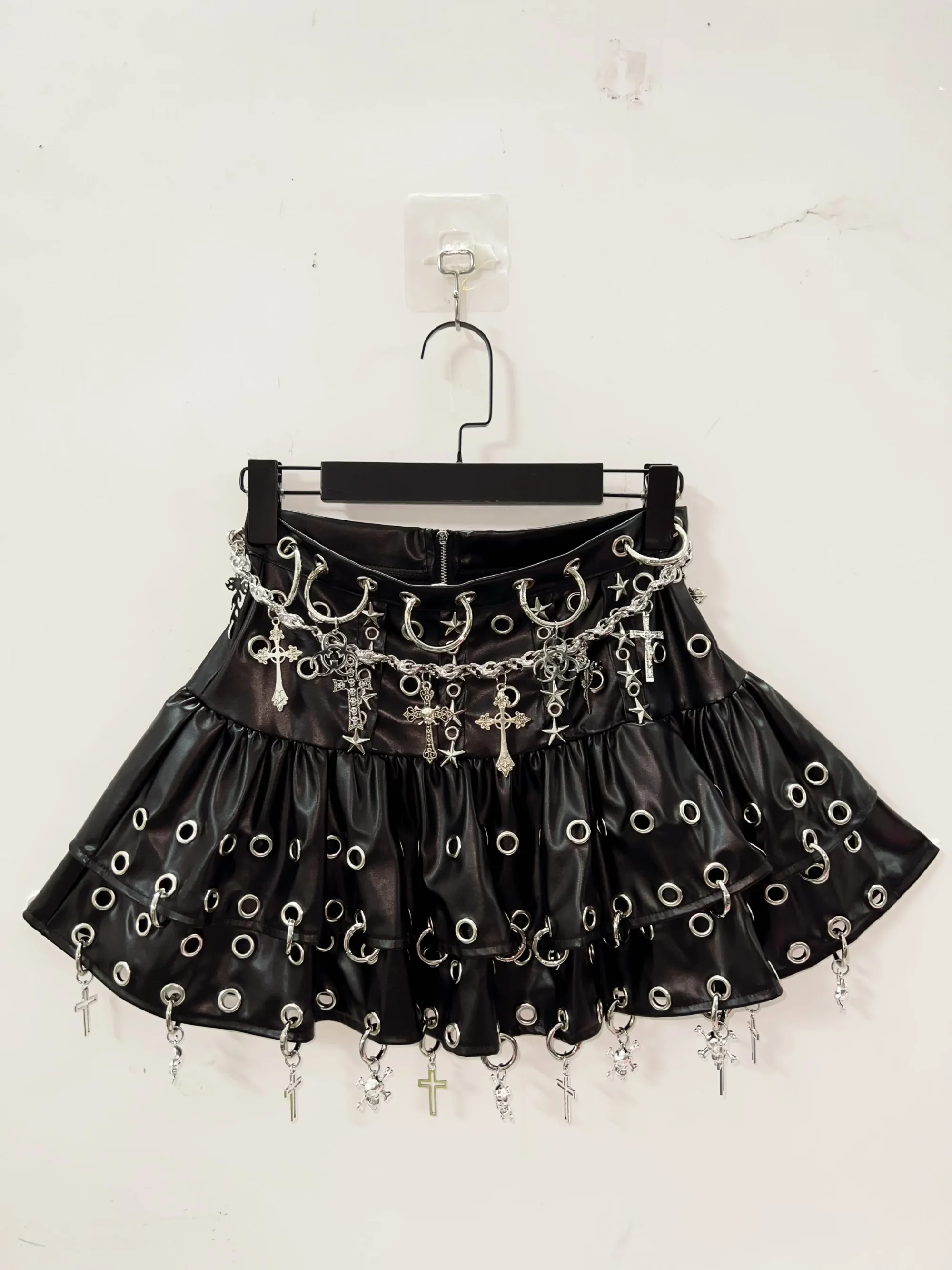Faux Leather Metal Pendant Chain Skirt 5