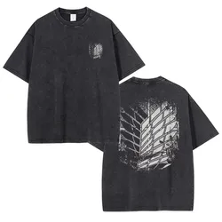 Vintage Washed Attack on Titan Manga Print Oversized T - Shirt - Unisex High - Quality Cotton Tee - XXL (Black)