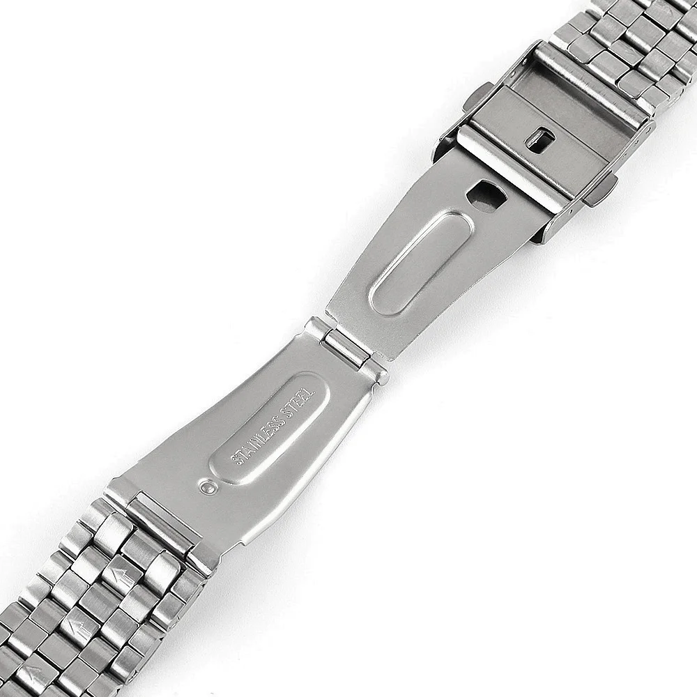 Watch Accessories 18mm 20mm 22mm 24mm Silver Aircraft Buckle Stainless Steel Flat End Jubilee Watch Bracelet