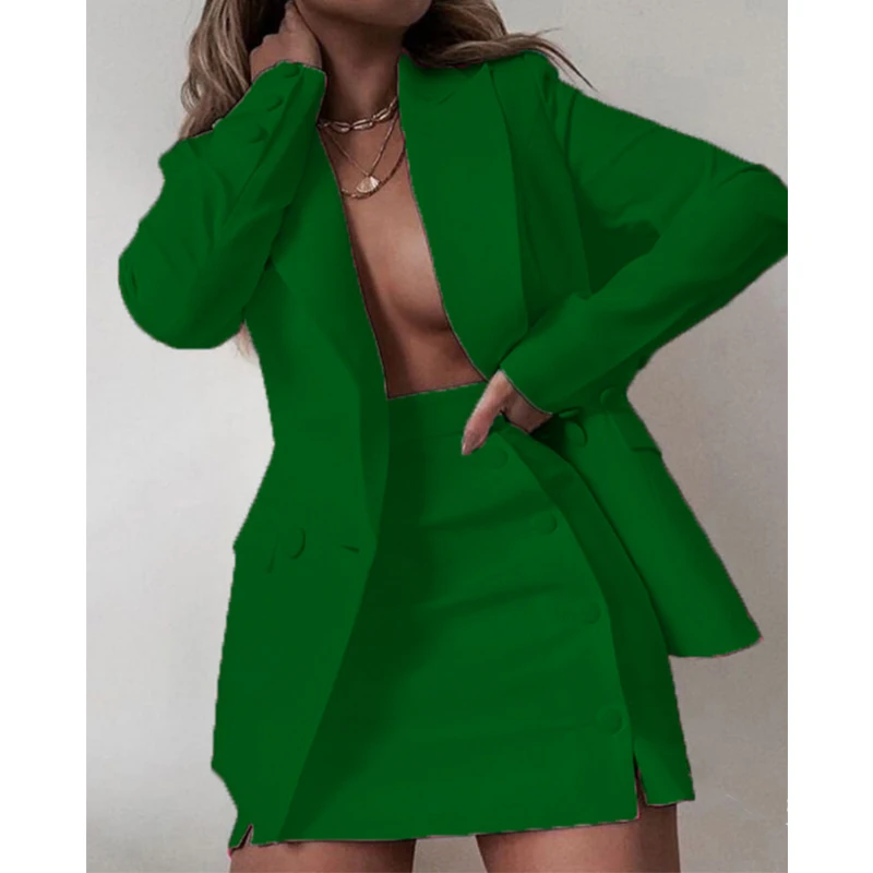 Women 2 Piece Set Fashion Streetwear Long Sleeve Blazer Jacket Sets Coat + Shorts Slim Suit Elegant Office Lady Sets images - 6