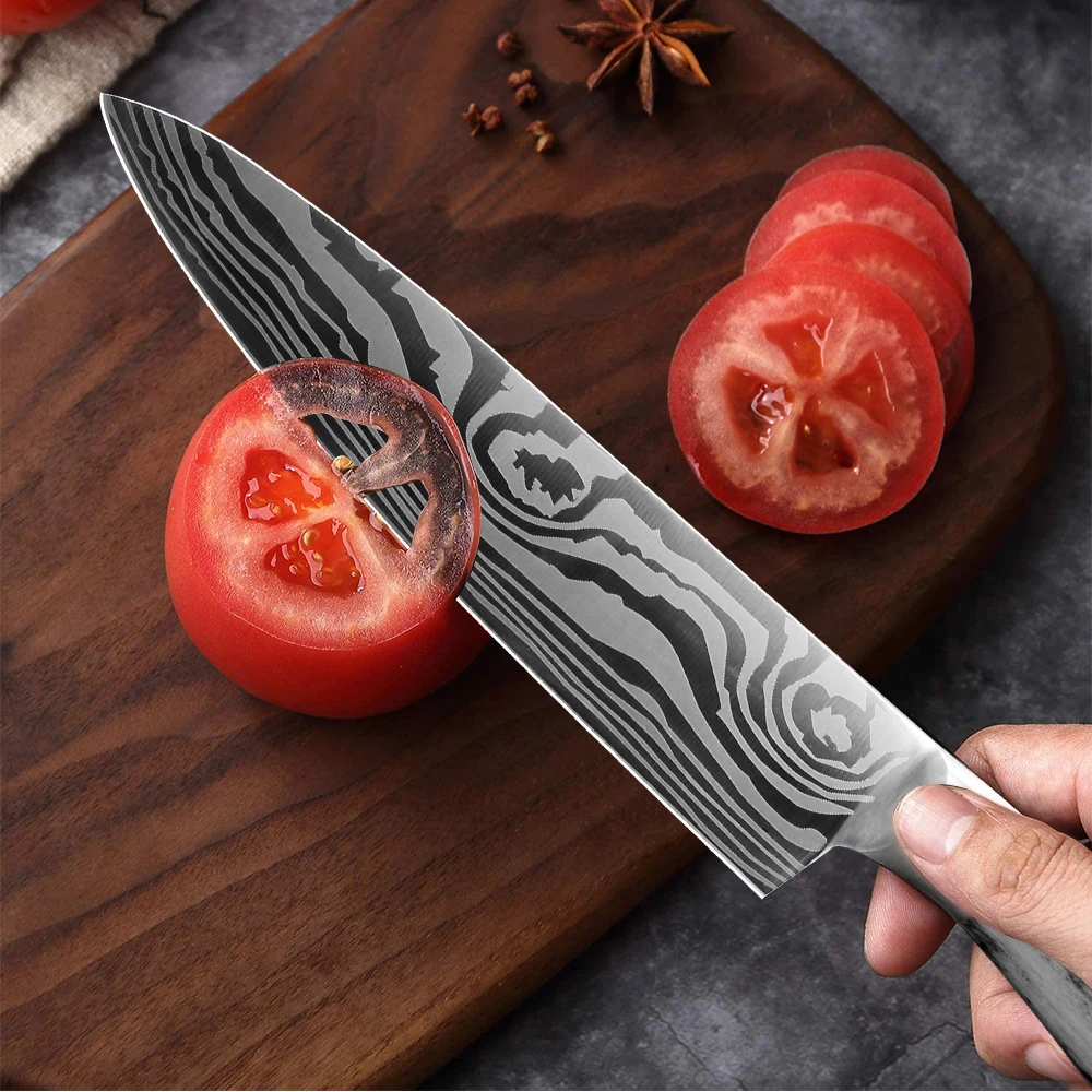 Kitchen Knife Set Chef knife Japanese Santoku Knives Laser Damascus Pattern  Cleaver 7CR17 Stainless Steel Resin Handle Slicing – MYVIT Home