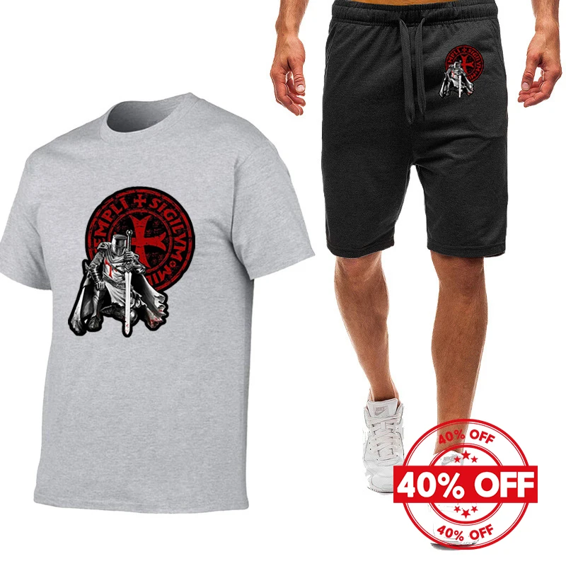 Mens Summer Knights Templar Print Short Sleeve Tshirt and Quick Dry Pants