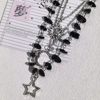 Ensemble de 3 colliers avec pendentif étoile, soleil et lune en agate noire Y2K, adaptés aux fêtes et à un usage quotidien 2