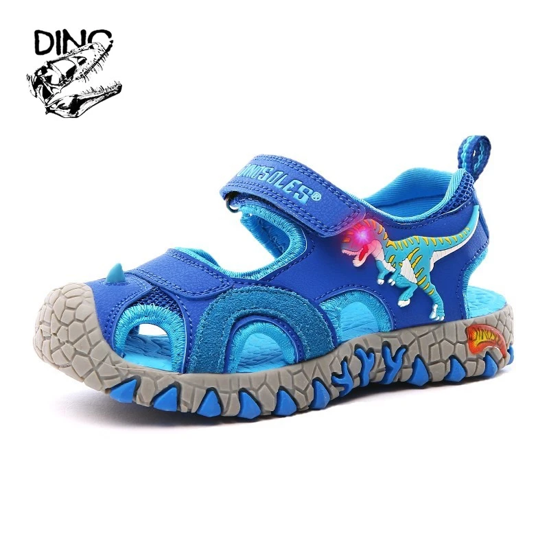 DINO T-Rex LED Summer Sandals 3-8Y Boys Little Kids Light Up Leather Closed Toe Children Outdoor Sports Beach Shoes Anti-Slip girl princess shoes