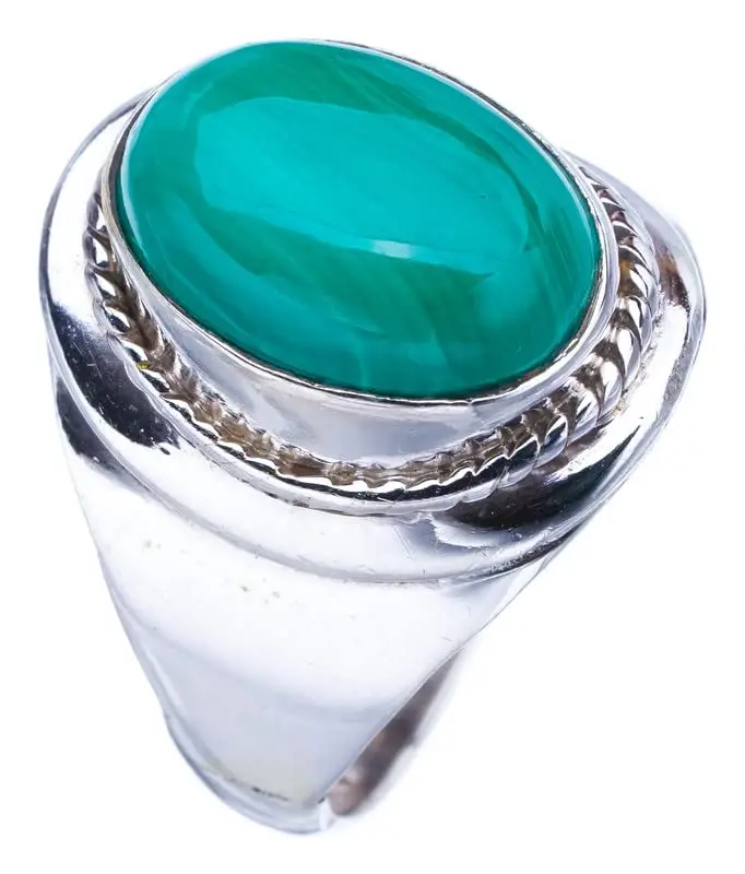 

StarGems®Кольцо из натурального малахита ручной работы из искусственного серебра 7,75 F2136