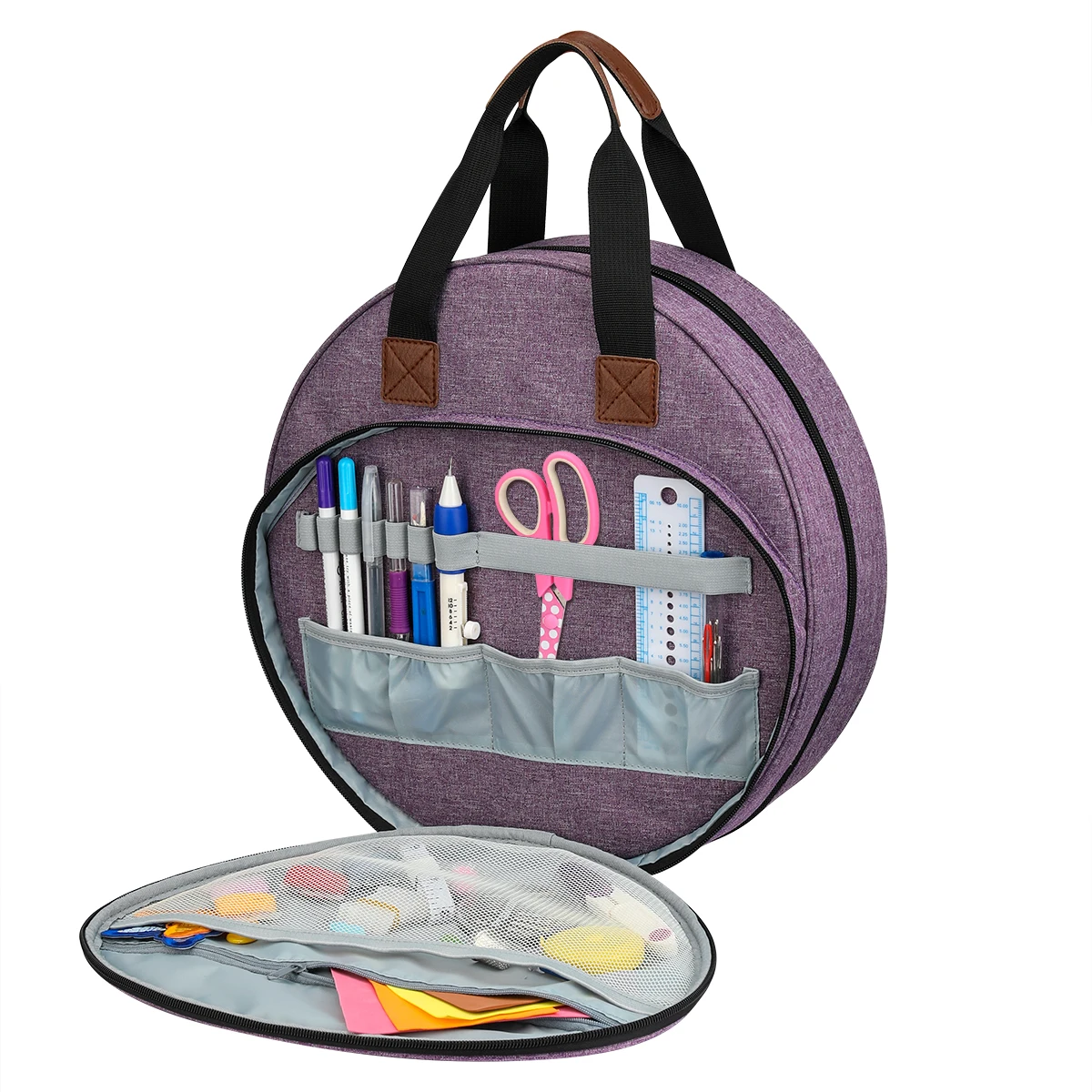 Embroidery Thread Bag Maple Leaves Round Embroidered Circle Knitting Tote Sewing Tool Accessories