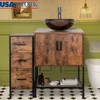 Antique Dark Brown Bathroom Vanity Set with Sink 3 Drawers and Side Cabinet Combo Iron Wood Storage Durable Stylish Design Easy 1