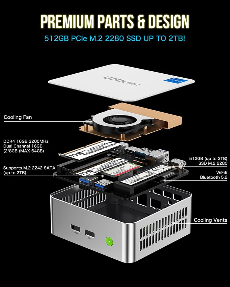 GMKtec M3 Intel Core i5-12450H Gaming Mini PC 8-core 12-thread 16/32GB DDR4 512GB/1TB SSD Computer PC Mini Computer Gaming PC 3
