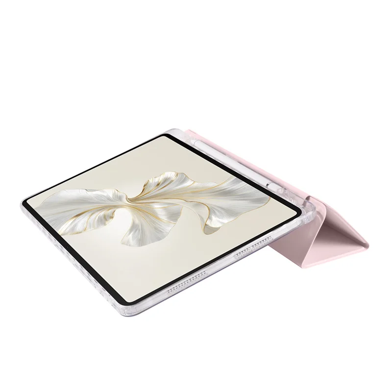 Luxury Trifold PU Leather Tablet Case with Pen Holder and Clear Hard Back Stand