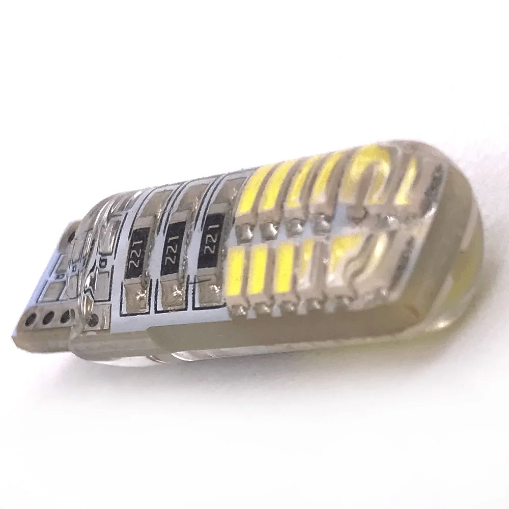 

50pcs T10 W5W Silicone Case 24 SMD 3014 LED Car Reading Light 192 168 501 24SMD 24 LED Auto Wedge Bulb Parking Lamps 12V 100X