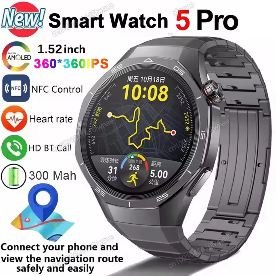 New GT5 Pro Smart Watch 5 Pro Men HD AMOLED Screen GPS Heart rate Bluetooth Call IP68 Waterproof Man Smartwatch Holiday Gifts