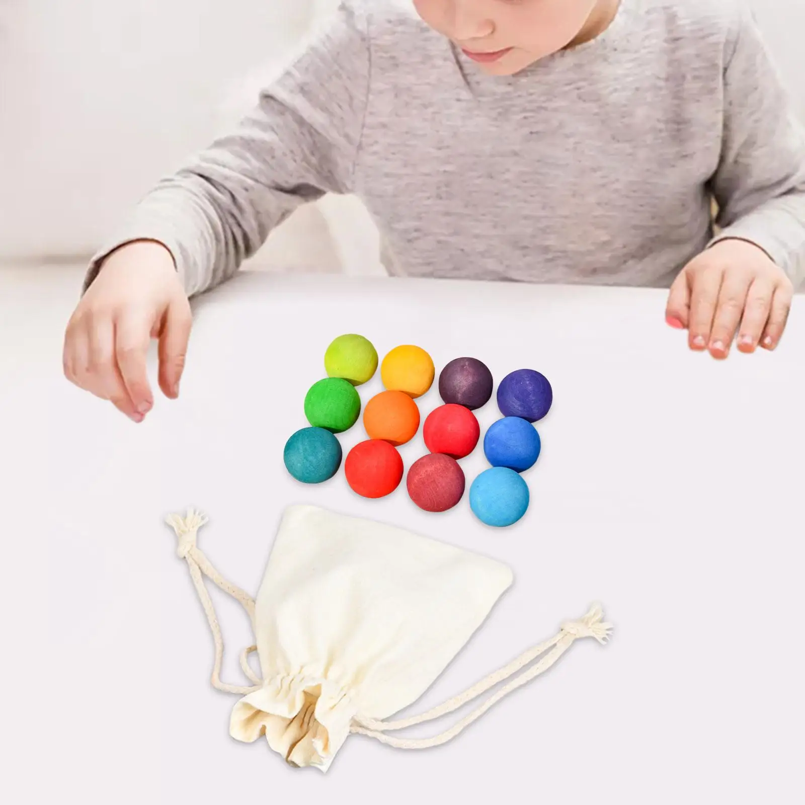12 Pieces Montessori Wooden Ball Toys Color Sorting Toys for Boys Children