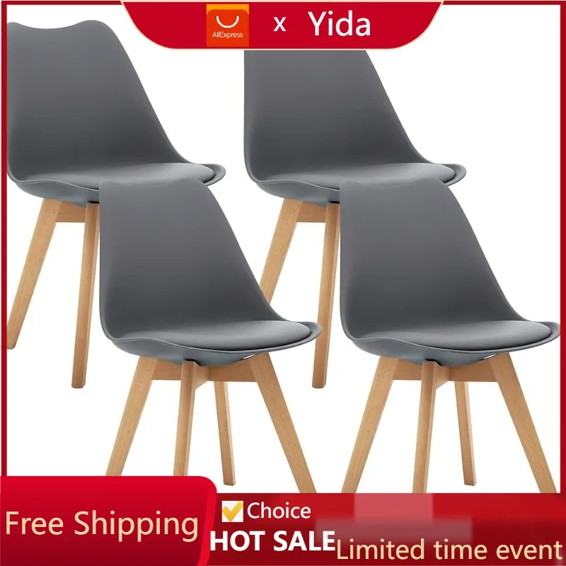 

CangLong Mid Century Modern DSW Side Chair with Wood Legs for Kitchen, Living Dining Room, Set of 4, Grey