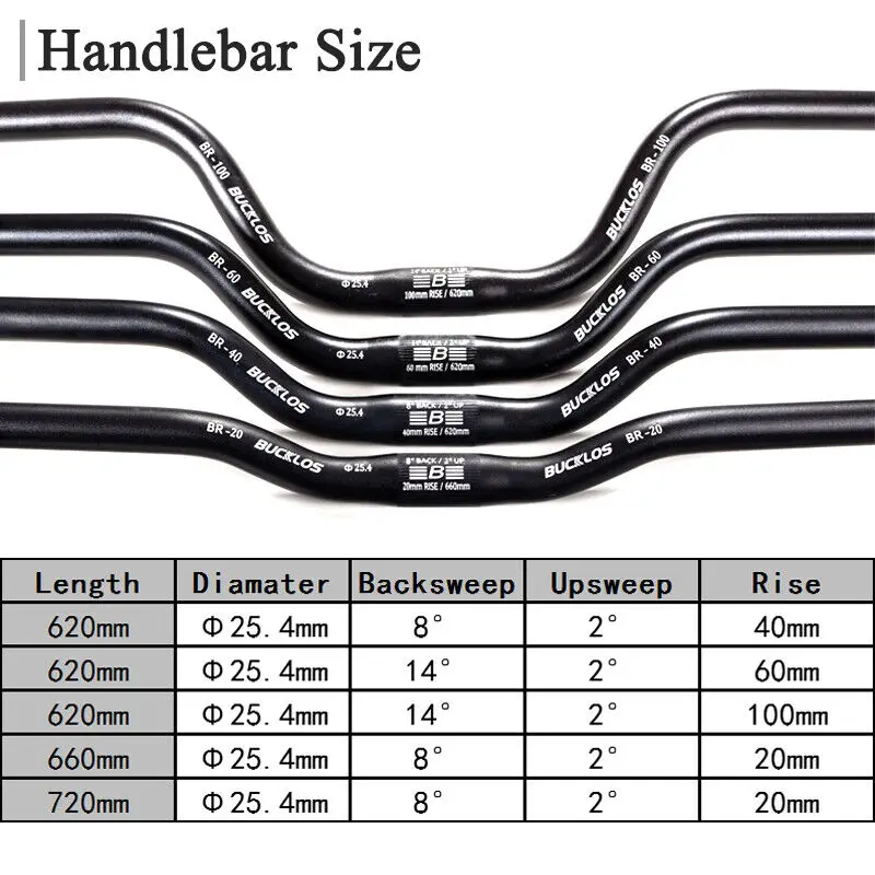 Mtb Bicycle Handlebar 31.8/25.4mm Riser Bar 620/660/720/780mm Aluminum Alloy