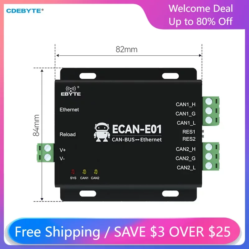 CAN2.0 To Ethernet Data Converter 2 Way Transparent Transmission DC 8V~28V TCP/UDP CANBUS To RJ45 Cloud Transmission ECAN-E01S