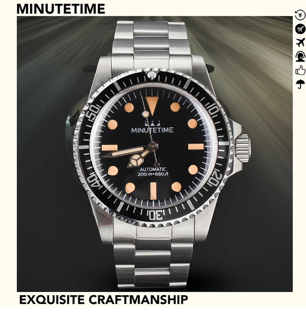 Minutetimeメンズ腕時計自動男性用50メートル防水機械式時計の男性の  